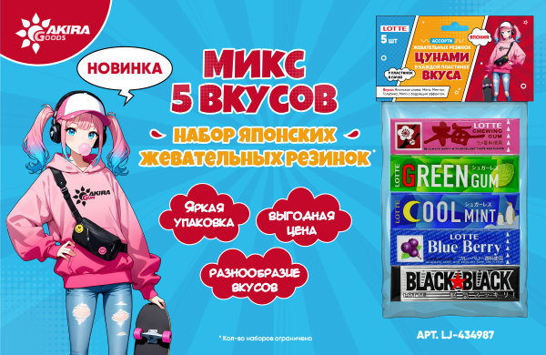 Набор японских жевательных резинок LOTTE «Микс 5 вкусов»